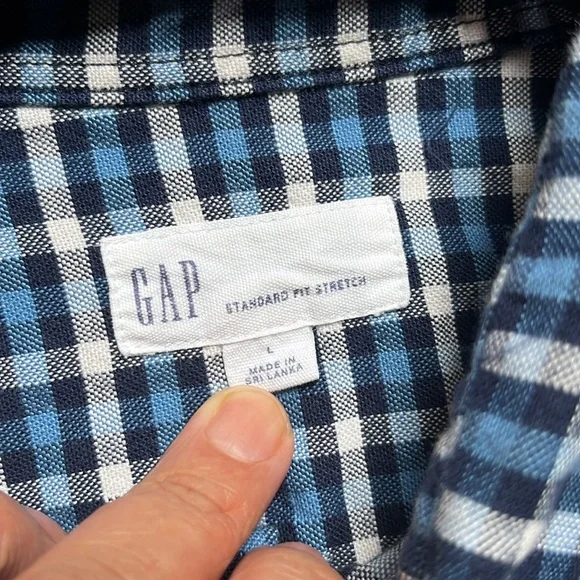 GAP White and Blue Plaid Long Sleeve Button Down Shirt Size L - Picture 7 of 12
